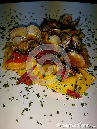 Ravioli with seafood Stock Photo
