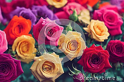 Ravishing realistic detail intricate beauty of vivid multicolor rose . Stock Photo