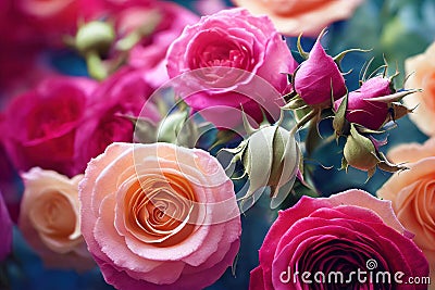Ravishing realistic detail intricate beauty of vivid multicolor rose . Stock Photo