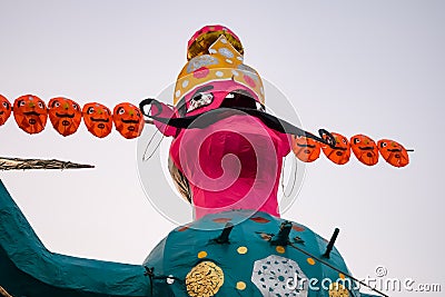 Ravnans being ignited during Dussera festival at ramleela ground in Delhi, India, Big statue of Ravana to get fire during the Fair Stock Photo