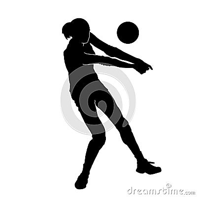 Silhouette of a female athlete doing volley ball sport action pose. Vector Illustration