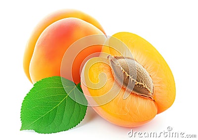 Raw apricots halved with a seed isolated on white Stock Photo