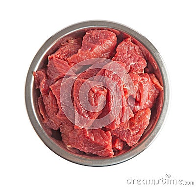 Raw beef meal in bowl, fresh, natural food for dog or cat Stock Photo