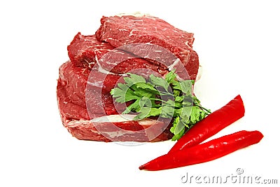 Raw beef meat steak over white Stock Photo