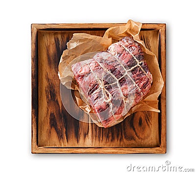 Raw aged prime black angus beef in craft paper Stock Photo