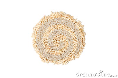 Raw brown rice on white background, top view Stock Photo