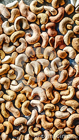 Raw Cashews Large Quantity on Smooth Surface Stock Photo