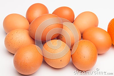 Chicken eggs, raw eggs freshly picked from the farm Stock Photo