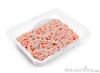 Raw chicken minced meat in container isolated on white Stock Photo