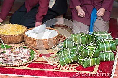 Raw Chung cake, the most important food of Vietnamese lunar new year Tet Stock Photo