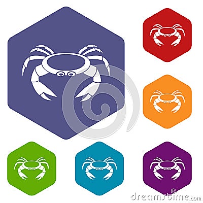 Raw crab icons set hexagon Vector Illustration