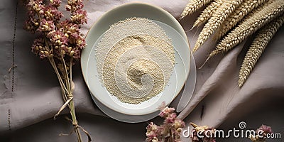 Raw dry millet. Millet uncooked grains in a bowl on a table. Healthy food Stock Photo