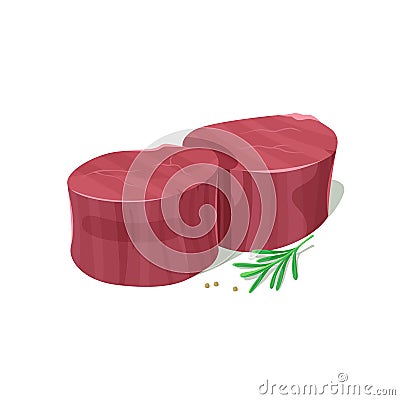 Raw filet mignon with fresh branch rosemary Cartoon Illustration