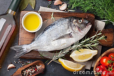 Raw fish cooking ingredients Stock Photo