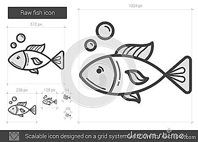 Raw fish line icon. Vector Illustration