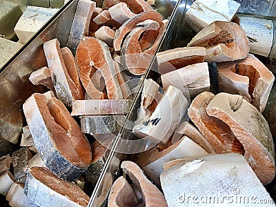 Raw Fish Slises Chopped and Refrigerated Stock Photo