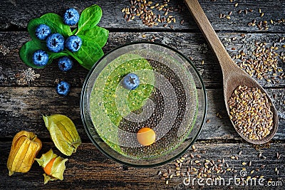 Raw flaxseed porridge with chia Stock Photo