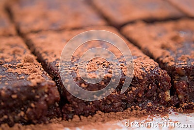 Raw food brownie with cocoa powder Stock Photo