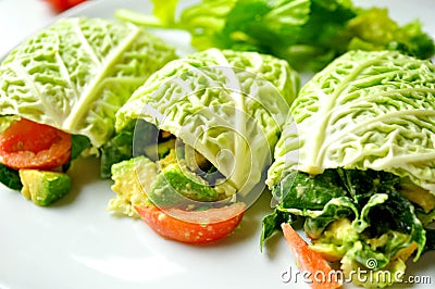 Raw food diet with fresh vegan rolls Stock Photo