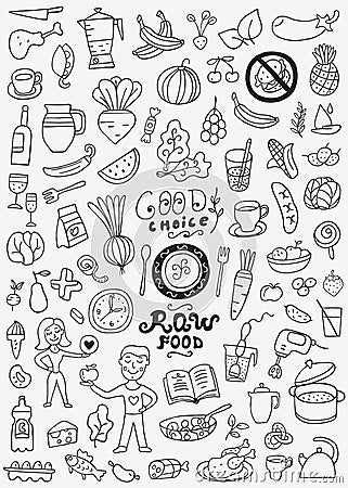 Raw food doodles Vector Illustration
