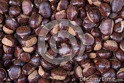 Raw fresh chestnuts kestane close-up in the market Stock Photo