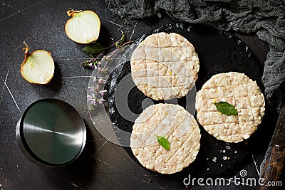 Raw fresh cutlets burger from beef for homemade burgers cooking Stock Photo