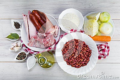 Ingredients for cooking a Portuguese feijoada Stock Photo