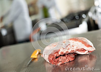 Raw fresh mutton meat lies on cutting table Stock Photo