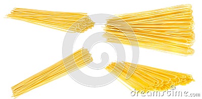 Raw golden spaghetti, set and collection. Isolated Stock Photo