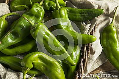 Raw Green Spicy Hatch Peppers Stock Photo
