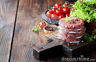 Raw ground beef meat burger steak cutlets Stock Photo