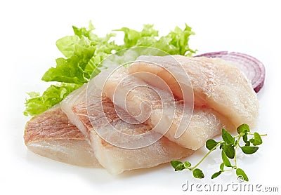 Raw hake fish fillet pieces Stock Photo