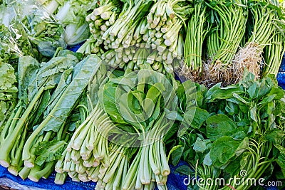 Raw and Healthy Fresh Organic Vegetables in the Morning Market Stock Photo