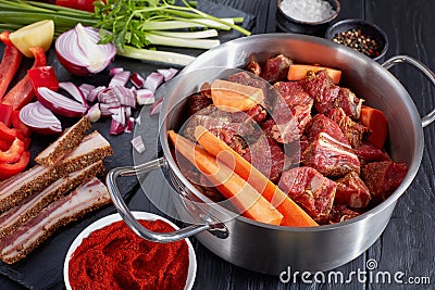 Raw ingredients for traditional hungarian goulash Stock Photo