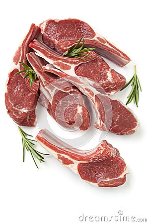 Raw Lamb Cutlets with Rosemary Isolated Stock Photo
