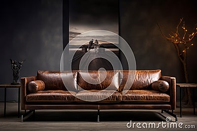 Raw Living room industrial style. Generate Ai Stock Photo