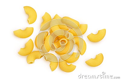 raw macaroni pasta isolated on white background with clipping path and full depth of field. Top view. Flat lay Stock Photo