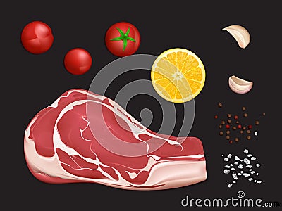 Raw marbled meat fillet, portion to cook Vector Illustration