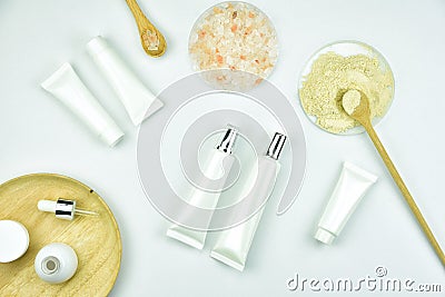 Raw material and cosmetics beauty product packaging, Natural organic ingredient. Stock Photo