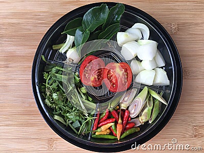 Raw materials and Famous menu Tom yum . Stock Photo