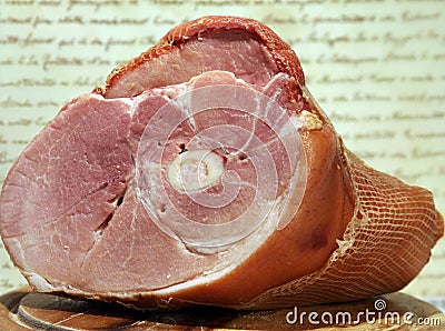 Raw Meat, Ham on Carving Board, Pork Stock Photo