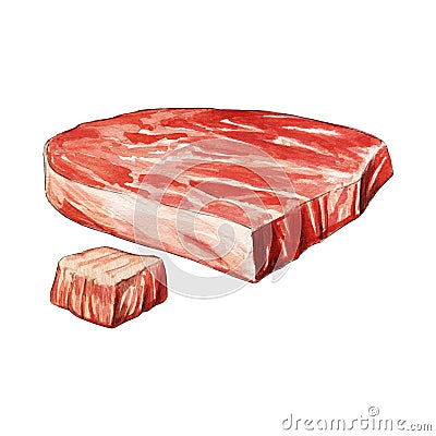 Raw farmer organic chopped meat watercolor illustration on white background Cartoon Illustration
