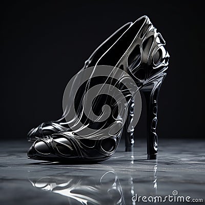 Raw Metallicity: Intricate And Dark High Heel Model Stock Photo