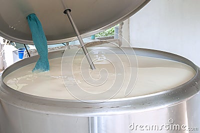 Raw milk vat Stock Photo