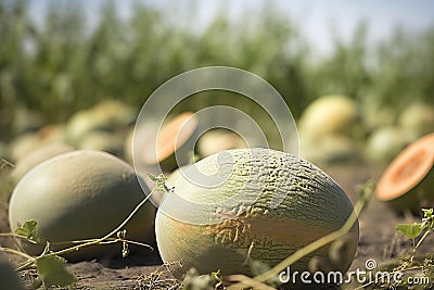 Raw musk melons sunny meadow. Generate ai Stock Photo