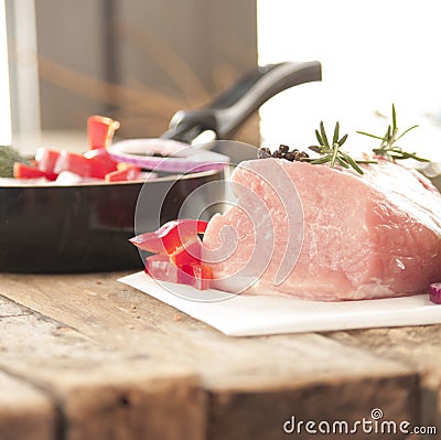 Raw Organic Boneless Pork Chops Ready to Cook Stock Photo