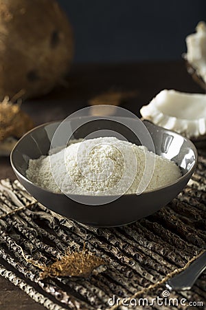 Raw Organic Dry White Coconut Flour Stock Photo