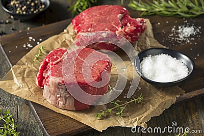 Raw Organic Grass Fed Filet Mignon Steak Stock Photo