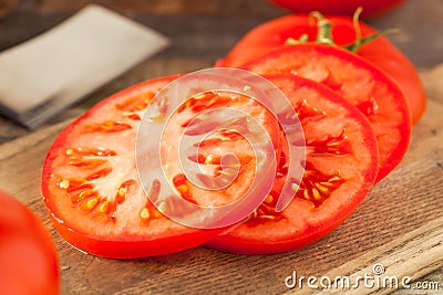 Raw Organic Red Beefsteak Tomatoes Stock Photo