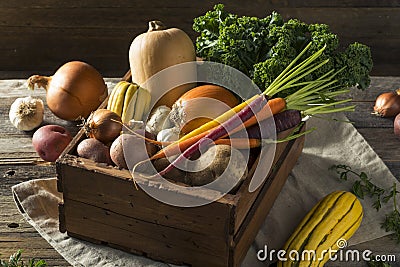 Raw Organic Winter Farmers Market Box Stock Photo